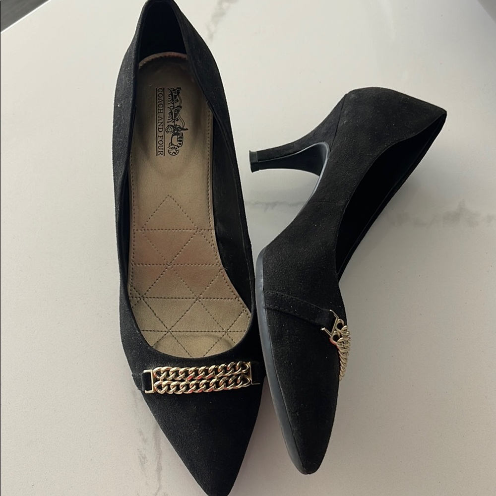 Coach and Four Black and Gold Stiletto Heels